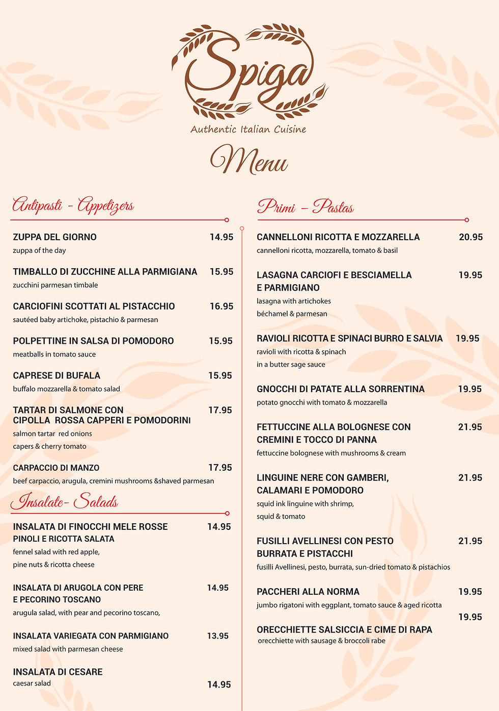 La Spiga Pinsa Pizza Menu La Spiga Pinsa Pizza Menu